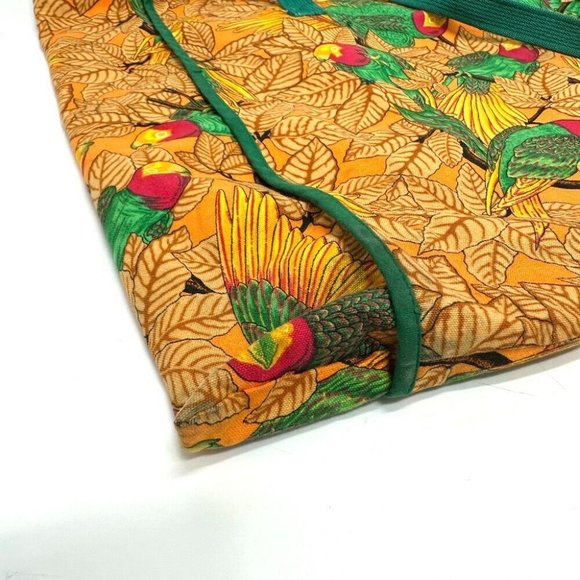 HERMES Parakeet bird pattern Bag Tote Bag Canvas Orange - Picture 5 of 10